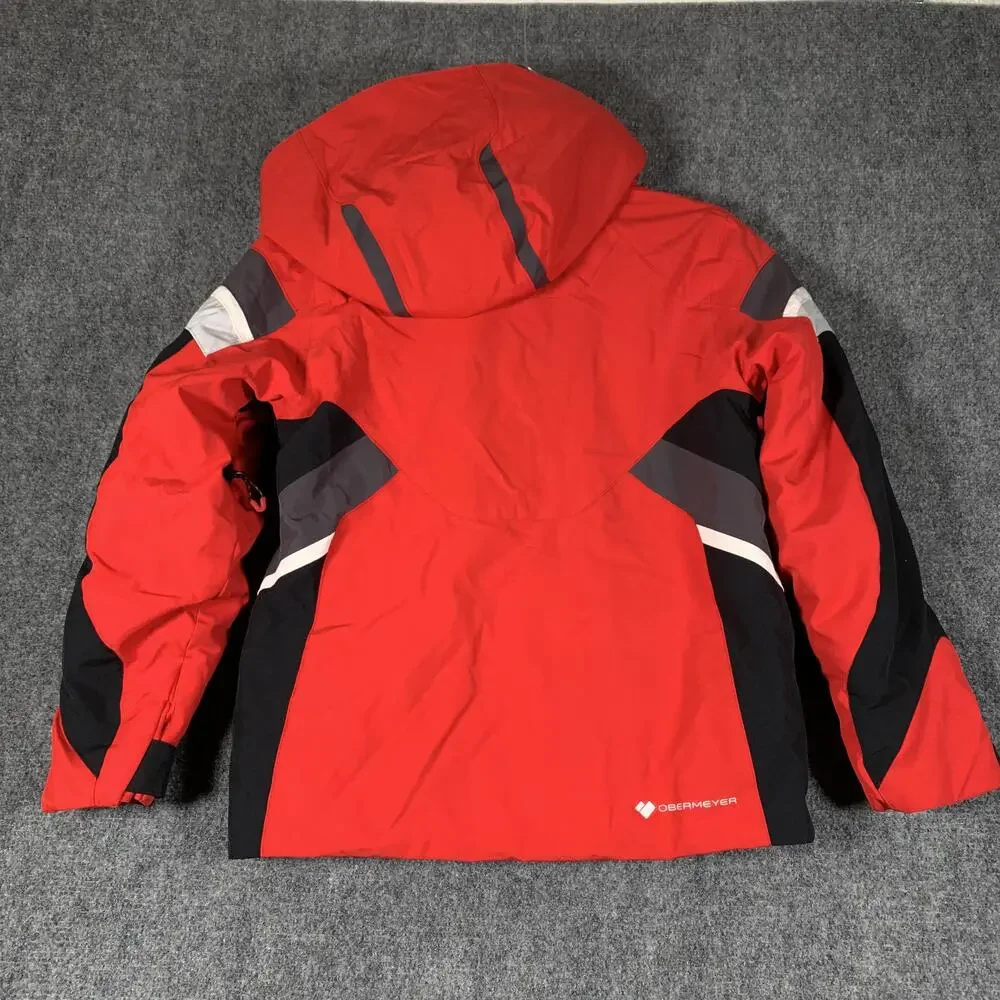 Obermeyer Ski Jacket Youth 8 Red Black Colorblock Hooded Insulated Ski Winter